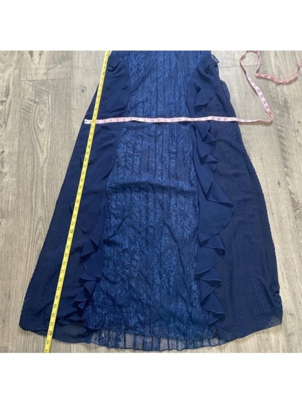 Anthropologie Foxiedox NWT Pintuck Lace Chiffon Maxi Dress Navy Blue Size Small - Picture 5 of 10